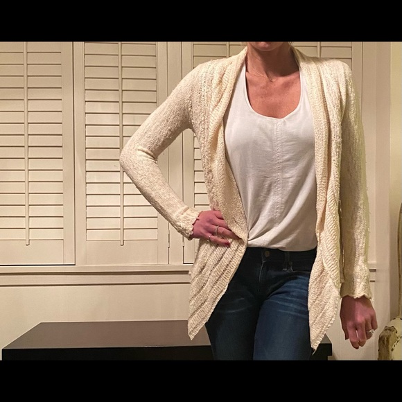 Anthropologie cream and blue braided cardigan sweater - Picture 5 of 13